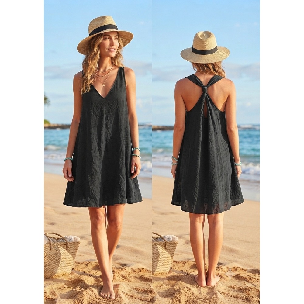 Torrid Black Gauze V-Neck Twisted Racerback Mini Swing Dress Womens Size 1